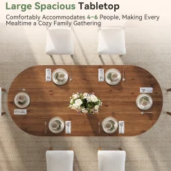 Solid Wood Oval Dining Table, 63" Kitchen Table with Sturdy Tapered Legs for 4-6