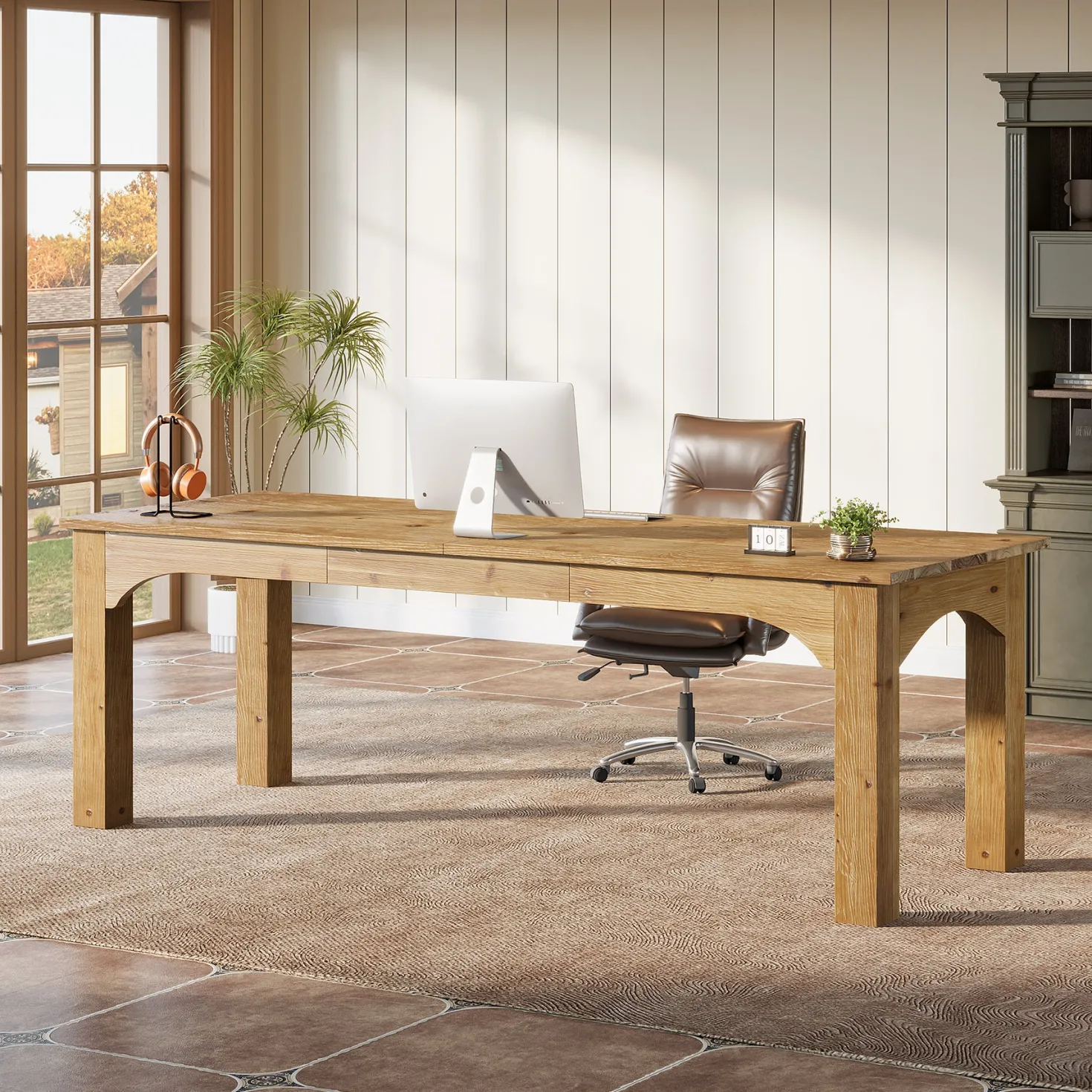 Solid Wood 2-Person Desk, 79" Long Computer Desk Double Writing Table