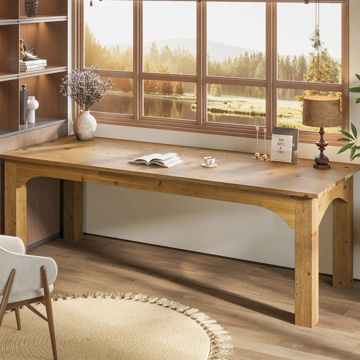 Solid Wood 2-Person Desk, 79" Long Computer Desk Double Writing Table