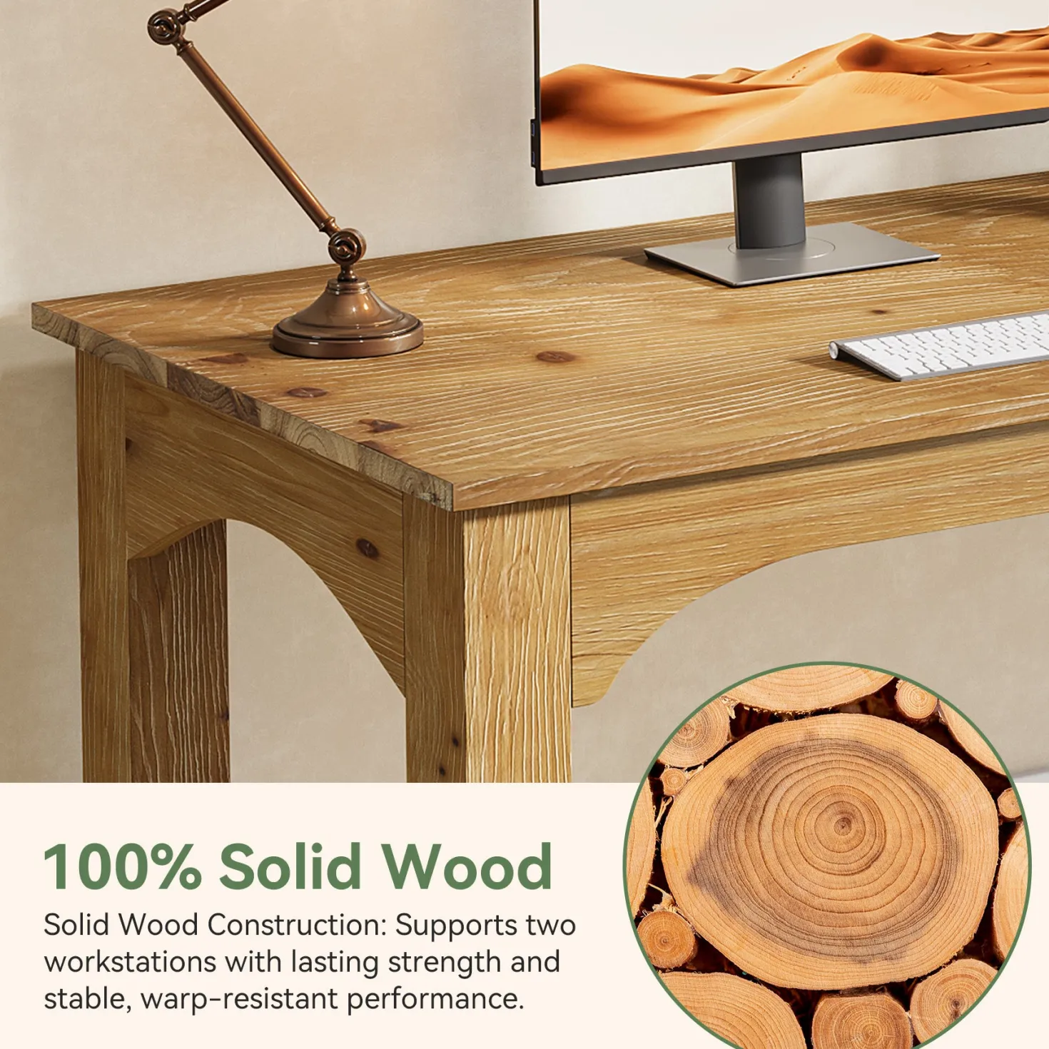 Solid Wood 2-Person Desk, 79" Long Computer Desk Double Writing Table
