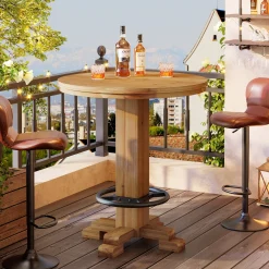 Solid Wood Round Bar Table, 37.4