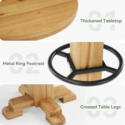 Solid Wood Round Bar Table, 37.4