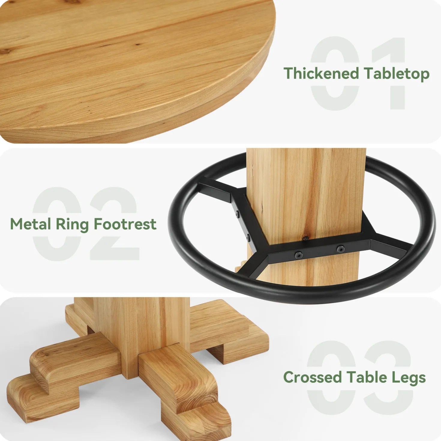 Solid Wood Round Bar Table, 37.4" H Bistro Pub Table with Metal Footrest