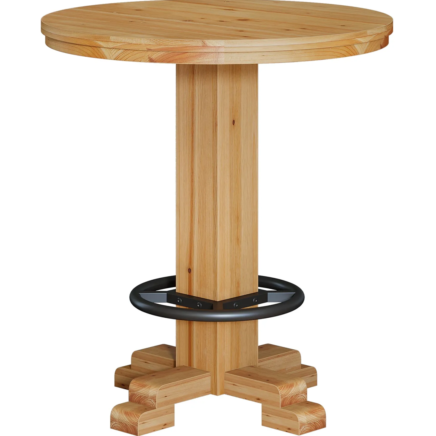 Solid Wood Round Bar Table, 37.4" H Bistro Pub Table with Metal Footrest
