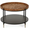 Solid Wood Round Coffee Table, 31.5" Center Tea Table with Metal Frame