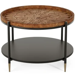 Solid Wood Round Coffee Table, 31.5" Center Tea Table with Metal Frame