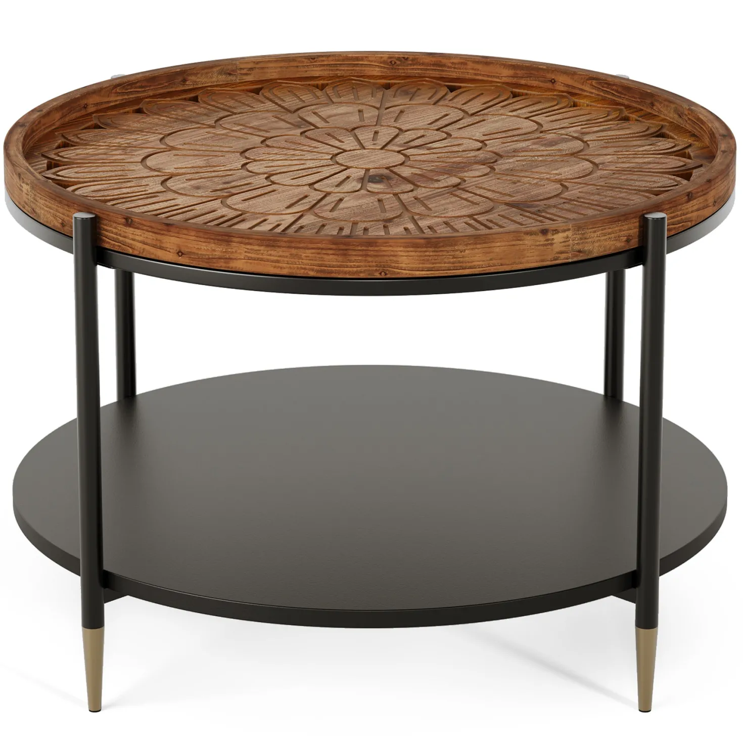 Solid Wood Round Coffee Table, 31.5" Center Tea Table with Metal Frame