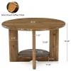 Solid Wood Round Coffee Table, 2-Tier Accent Center Table with Storage