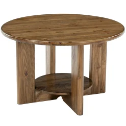 Solid Wood Round Coffee Table, 2-Tier Accent Center Table with Storage