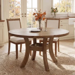 Solid Wood Round Dining Table, 47" Kitchen Table with Unique Curved Legs