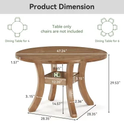 Solid Wood Round Dining Table, 47