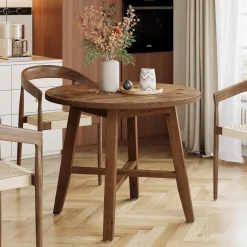 Solid Wood Round Dining Table, 31.5" Farmhouse Kitchen Table for 2-4