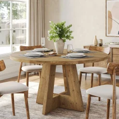 Solid Wood Round Dining Table for 4-6, 47" Farmhouse Kitchen Table for Dining Room