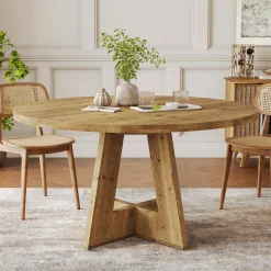 Solid Wood Round Dining Table for 4-6, 47