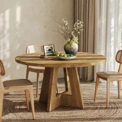 Solid Wood Round Dining Table for 4-6, 47