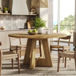 Solid Wood Round Dining Table for 4-6, 47