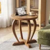 Solid Wood Round End Table, Accent Side Table with Curved Base for Living Room
