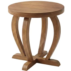 Solid Wood Round End Table, Accent Side Table with Curved Base for Living Room
