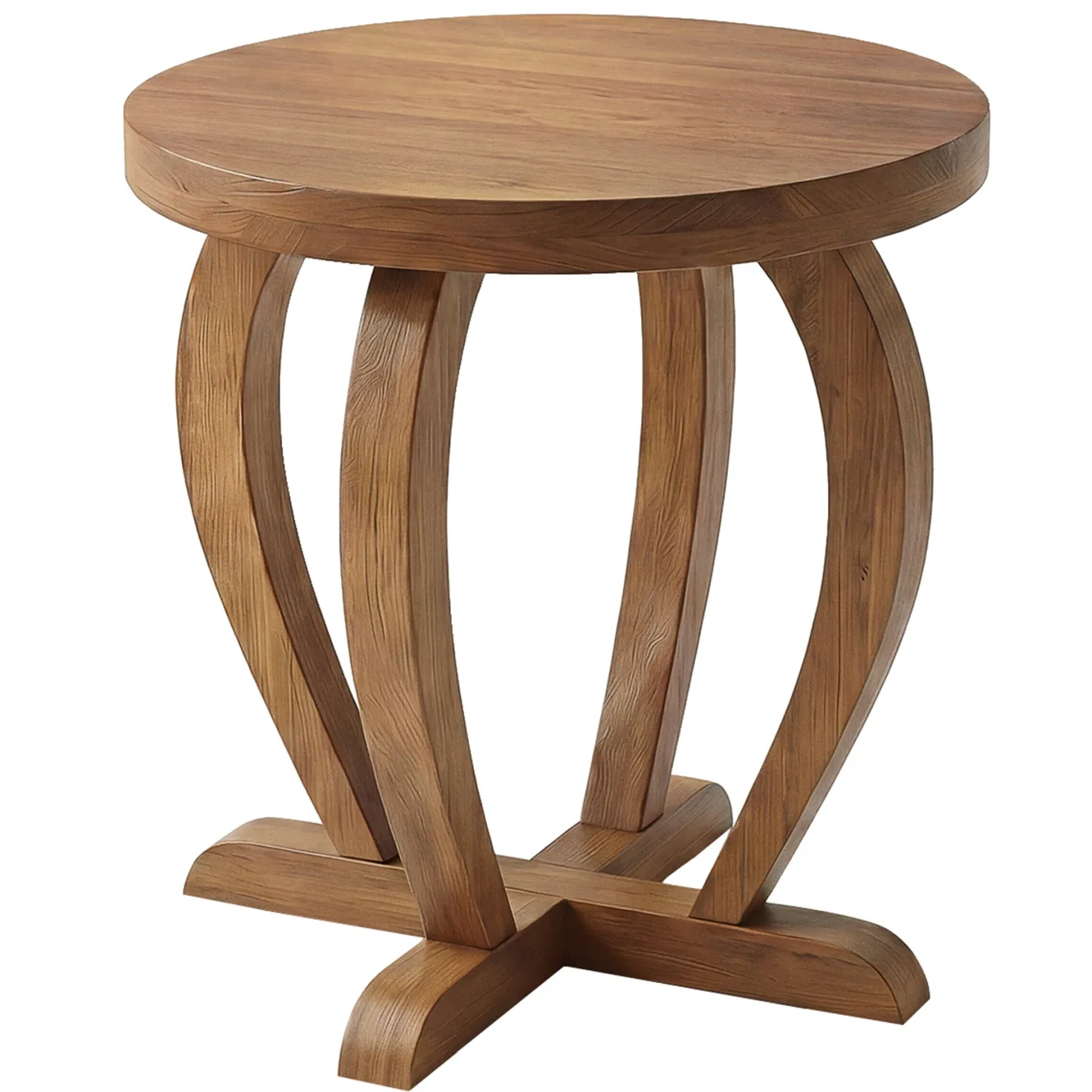 Solid Wood Round End Table, Accent Side Table with Curved Base for Living Room