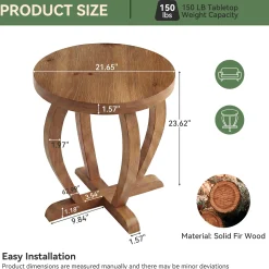 Solid Wood Round End Table, Accent Side Table with Curved Base for Living Room