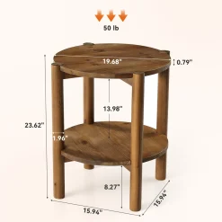 Solid Wood Round End Table, 2-Tier Small Side Table with Storage Shelf