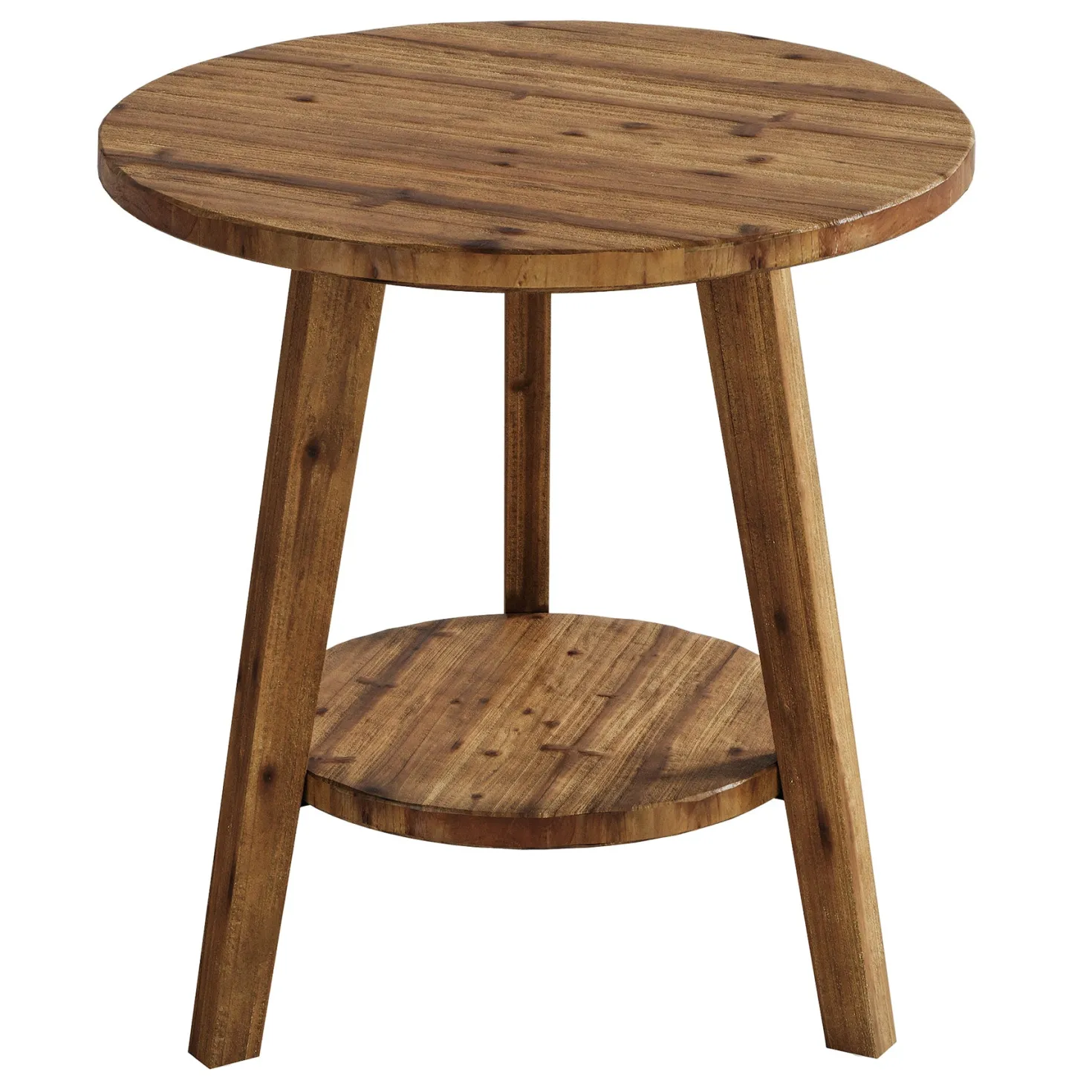 Solid Wood Round End Table, Farmhouse Sofa Side Table with Storage Shelf