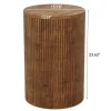 Solid Wood Round Side Table, No-Assembly Fluted End Table with Storage & 4 Wheels