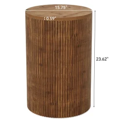 Solid Wood Round Side Table, No-Assembly Fluted End Table with Storage & 4 Wheels