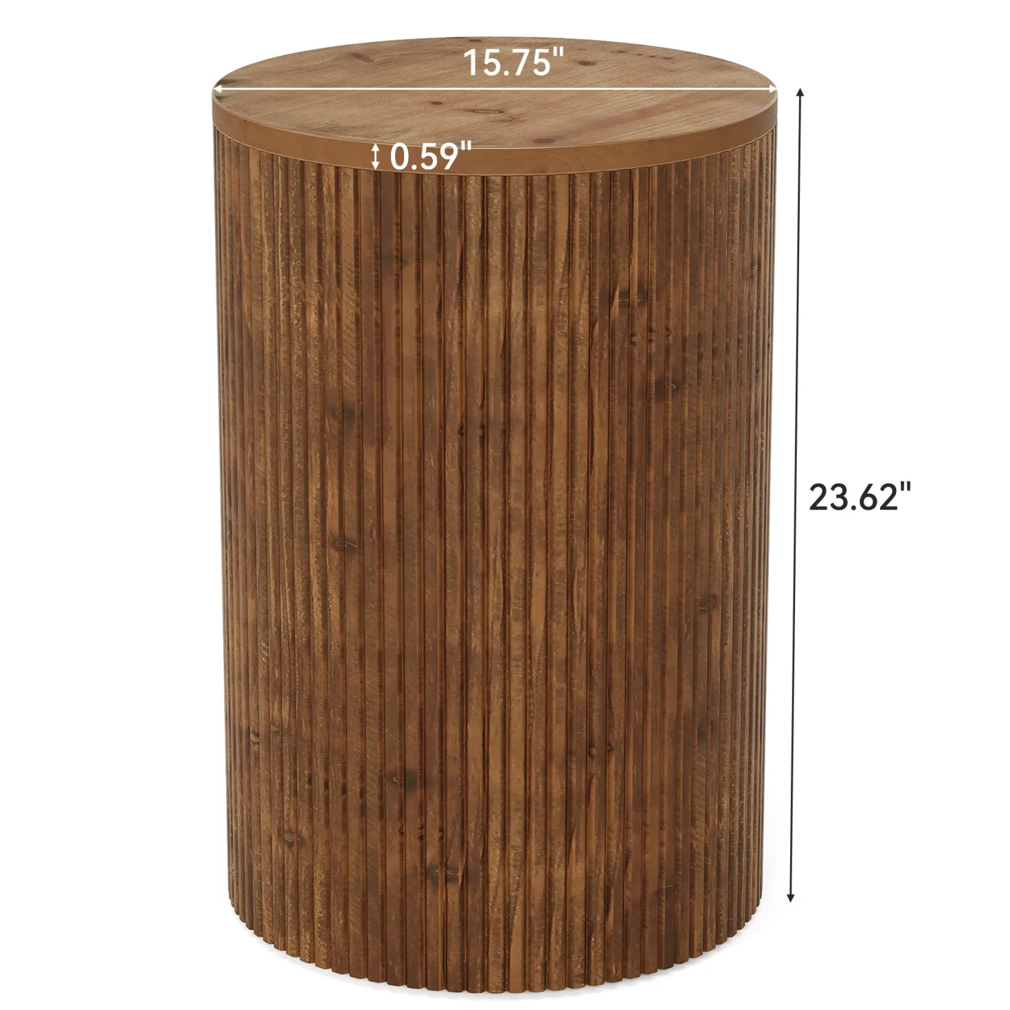 Solid Wood Round Side Table, No-Assembly Fluted End Table with Storage & 4 Wheels