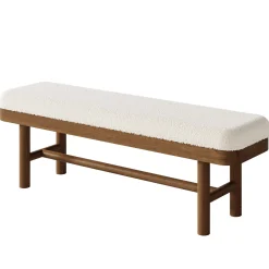 Solid Wood Shoe Bench, 55" Upholstered Entryway Bench with Removable Cushion