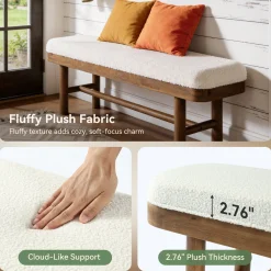 Solid Wood Shoe Bench, 55" Upholstered Entryway Bench with Removable Cushion