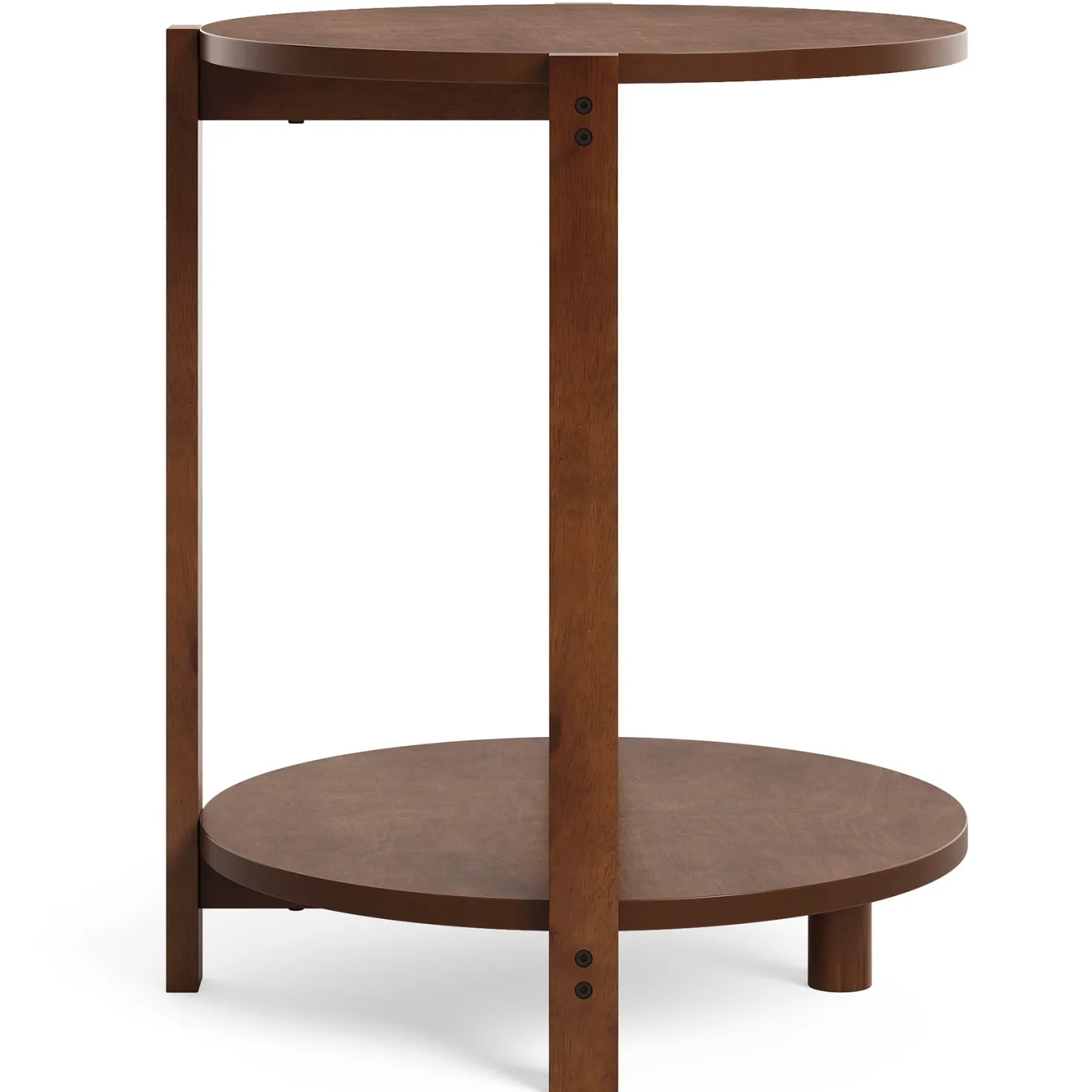 Solid Wood Side Table, 19" Round End Table with 2-Tier Storage