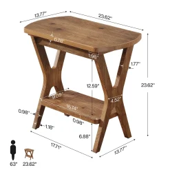 Solid Wood Side Table, 2-Tier End Table Nightstand with Storage for Living Room