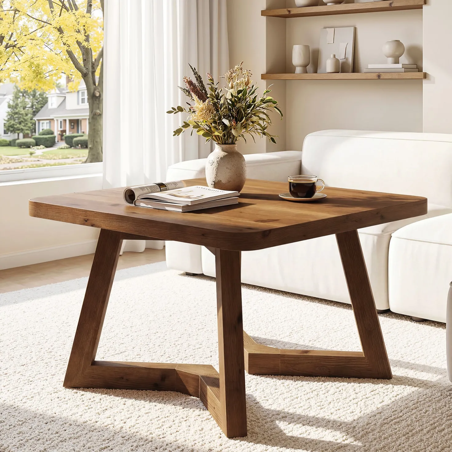Solid Wood Square Coffee Table, 31.5" Simple Center Table for Living Room