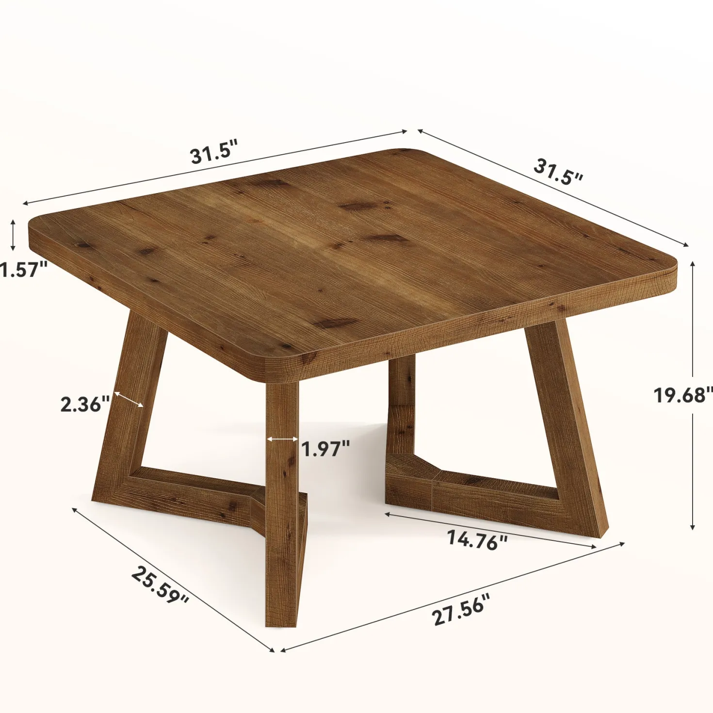 Solid Wood Square Coffee Table, 31.5" Simple Center Table for Living Room