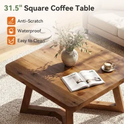 Solid Wood Square Coffee Table, 31.5