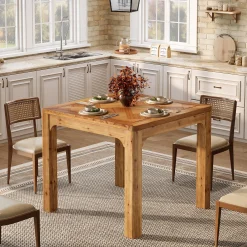 Solid Wood Square Dining Table, 31.5" Kitchen Table with 3D Textured Tabletop