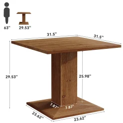 Solid Wood Square Dining Table for 4, 31.5
