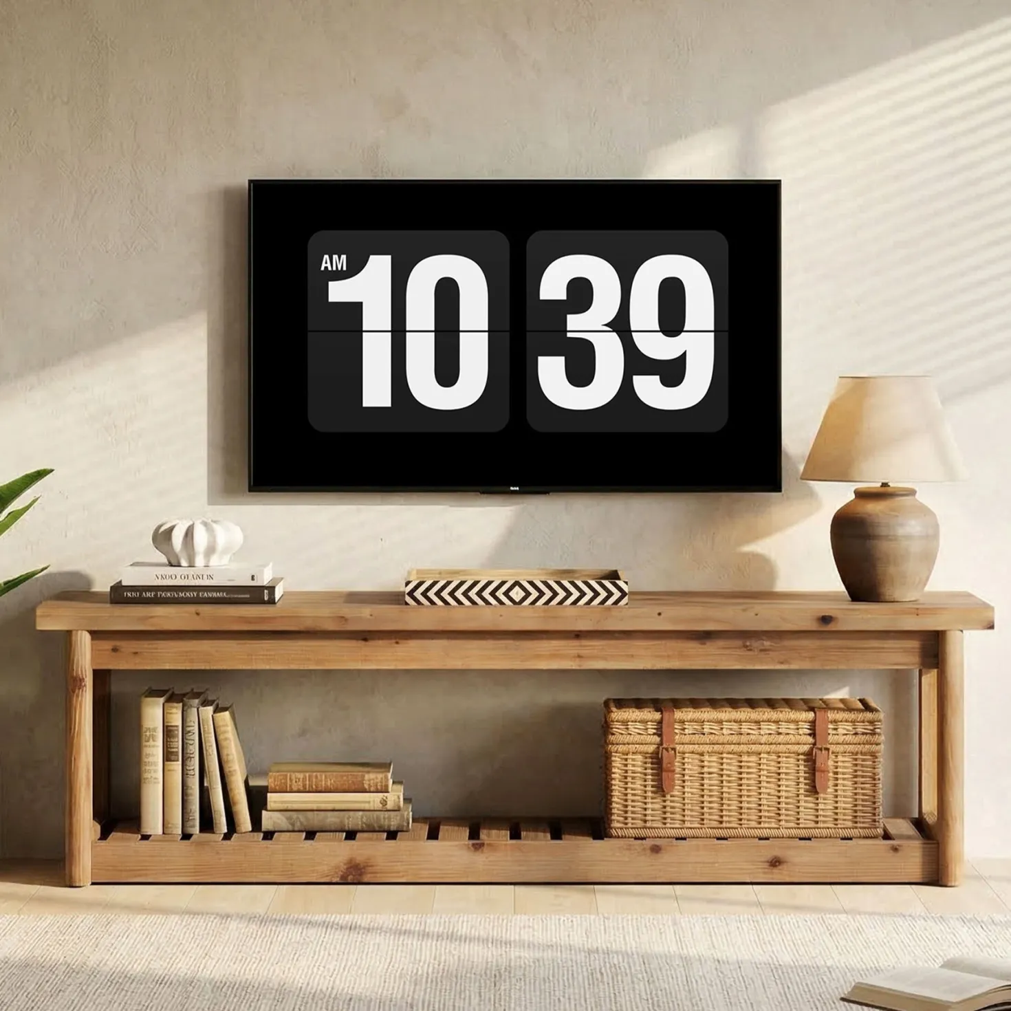 Solid Wood TV Stand, 63" Entertainment Center with Open Storage for Up to 70" TVs