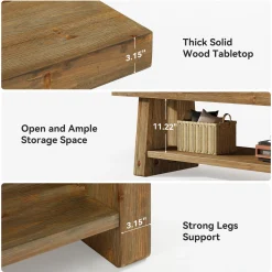 Solid Wood TV Stand for Up to 75 Inch TV, 2-Tier Farmhouse Media Console with Open Shelves