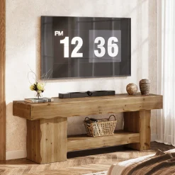 Solid Wood TV Stand for up to 75" TVs, 63" Media Console Entertainment with Shelves