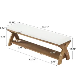Solid Wood Upholstered Shoe Bench, Entryway Bench with Padded Seat and Storage Shelf