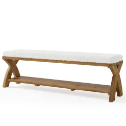Solid Wood Upholstered Shoe Bench, Entryway Bench with Padded Seat and Storage Shelf