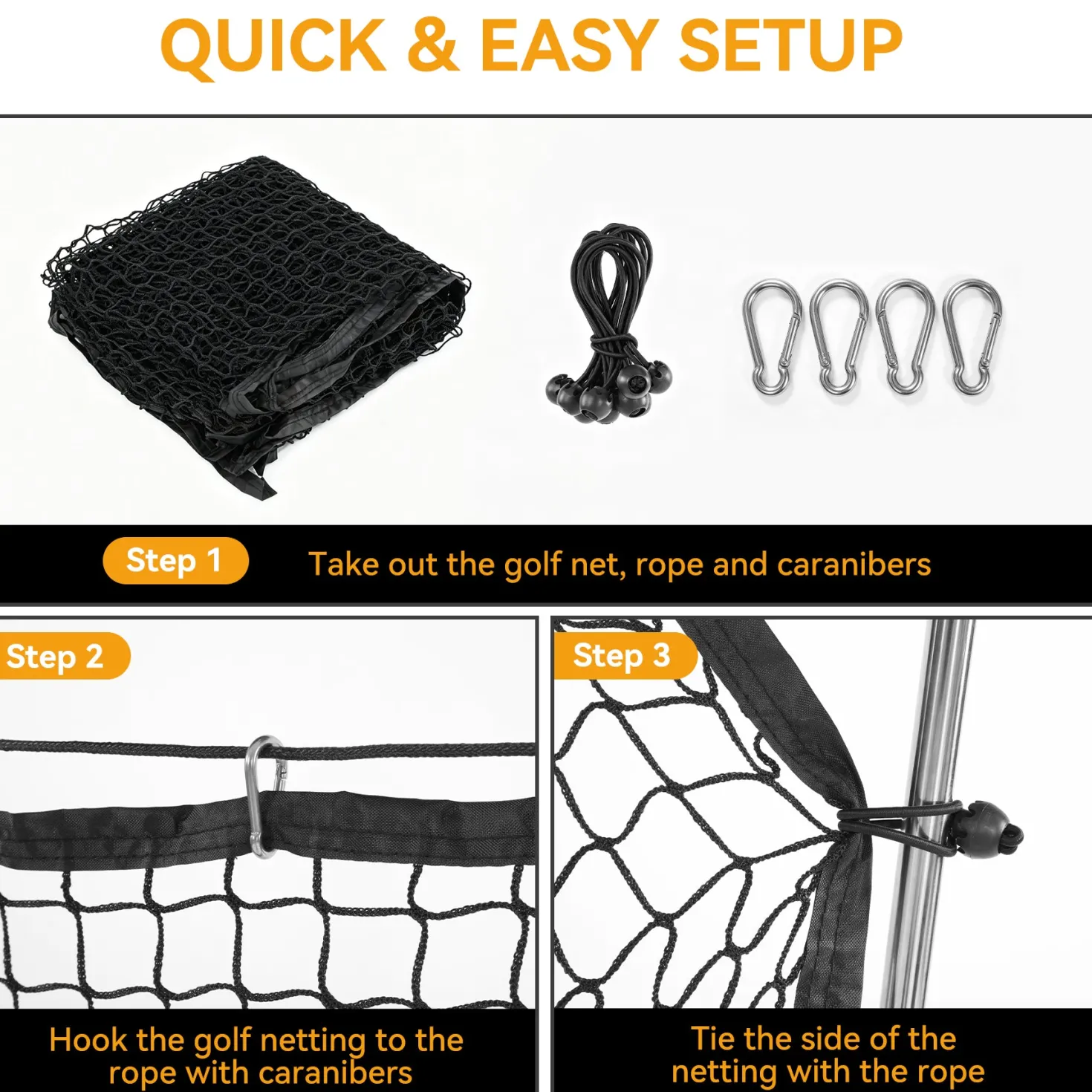 Sports Netting, Nylon Golf Net 10x10, High Impact Golf Practice Net for Backyard, 4 Hooks & 12 Bungee Cords
