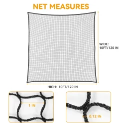 Sports Netting, Nylon Golf Net 10x10, High Impact Golf Practice Net for Backyard, 4 Hooks & 12 Bungee Cords