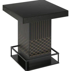 Square Bar Table, 37.4" High Wooden Pub Table with Metal Footrest