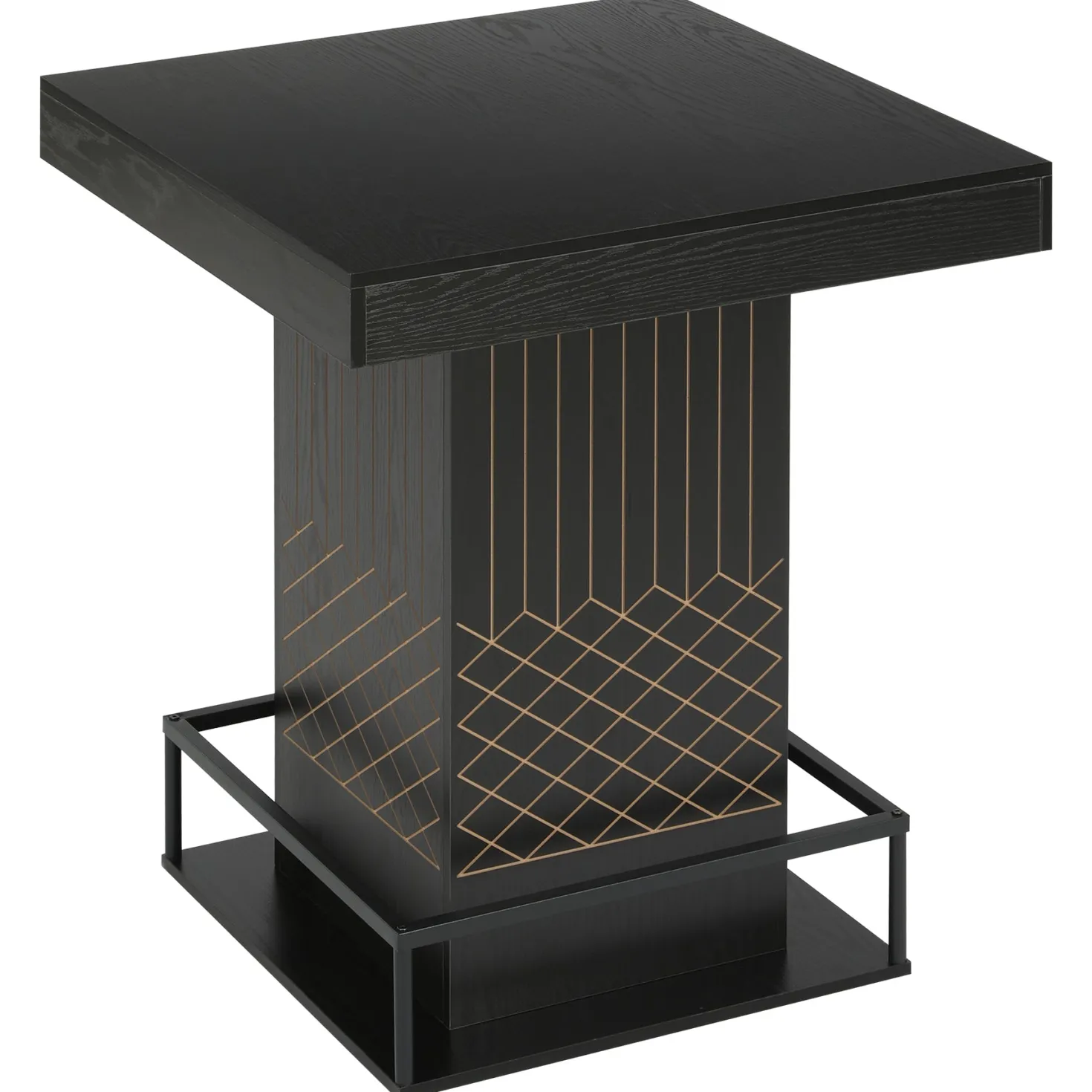 Square Bar Table, 37.4" High Wooden Pub Table with Metal Footrest
