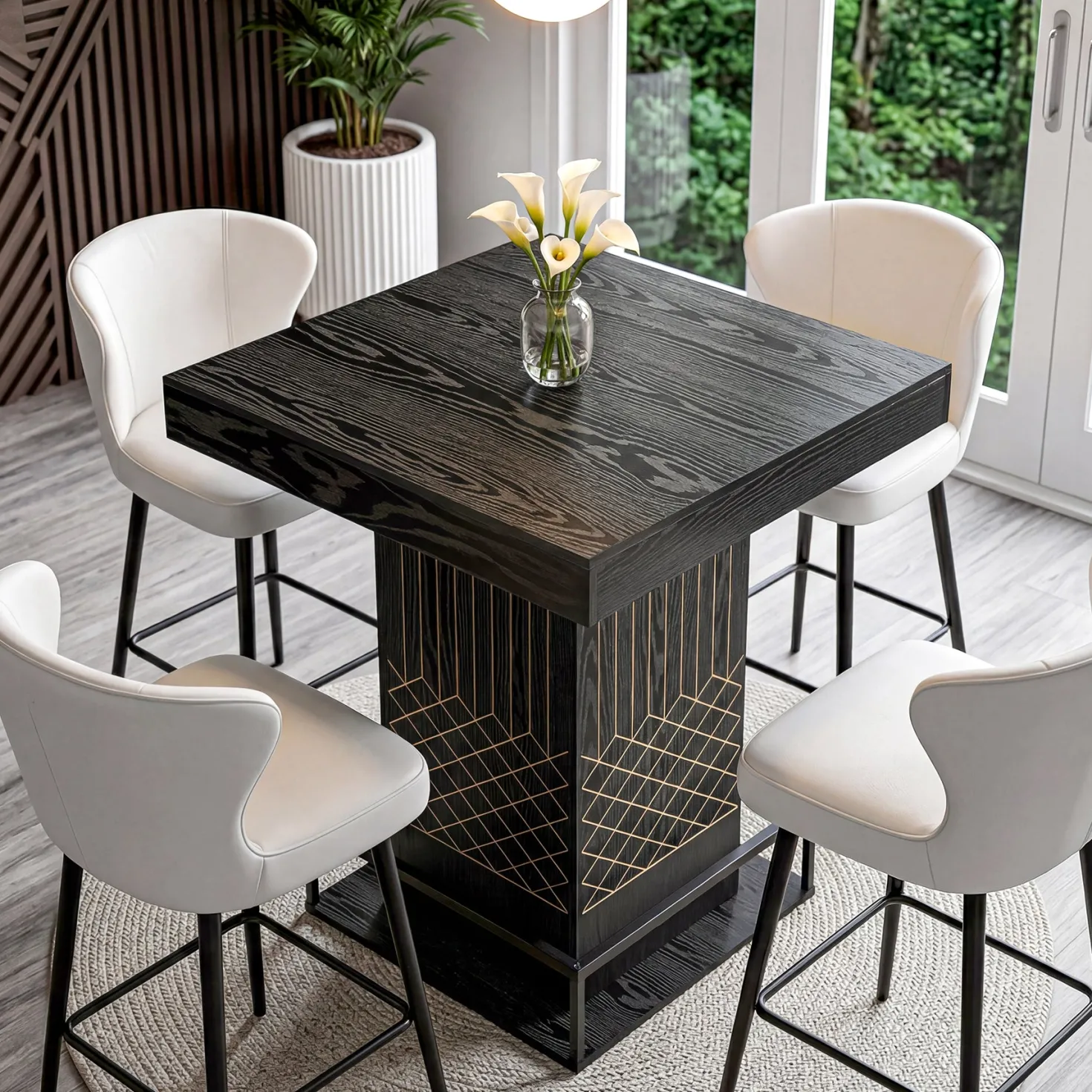 Square Bar Table, 37.4" High Wooden Pub Table with Metal Footrest