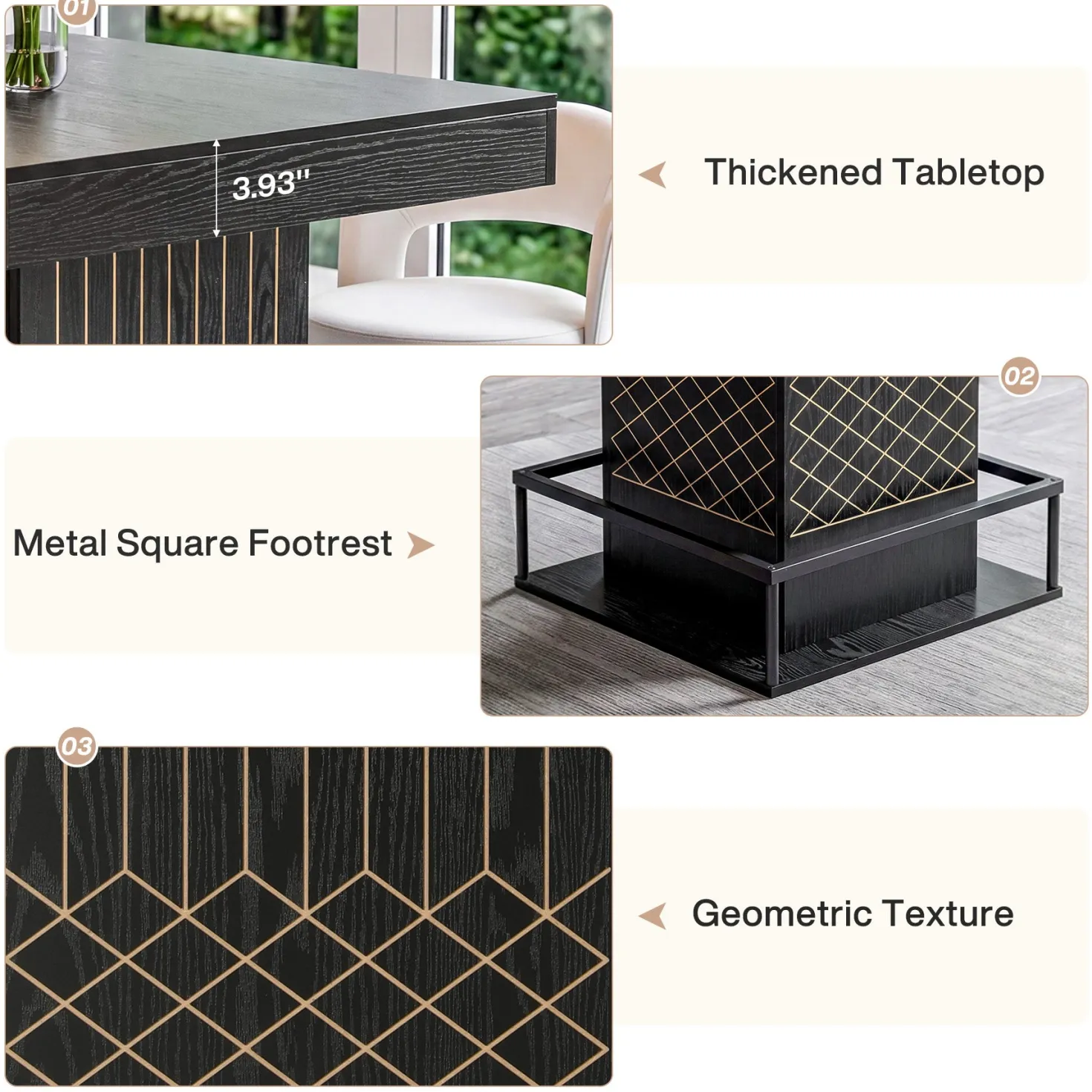Square Bar Table, 37.4" High Wooden Pub Table with Metal Footrest