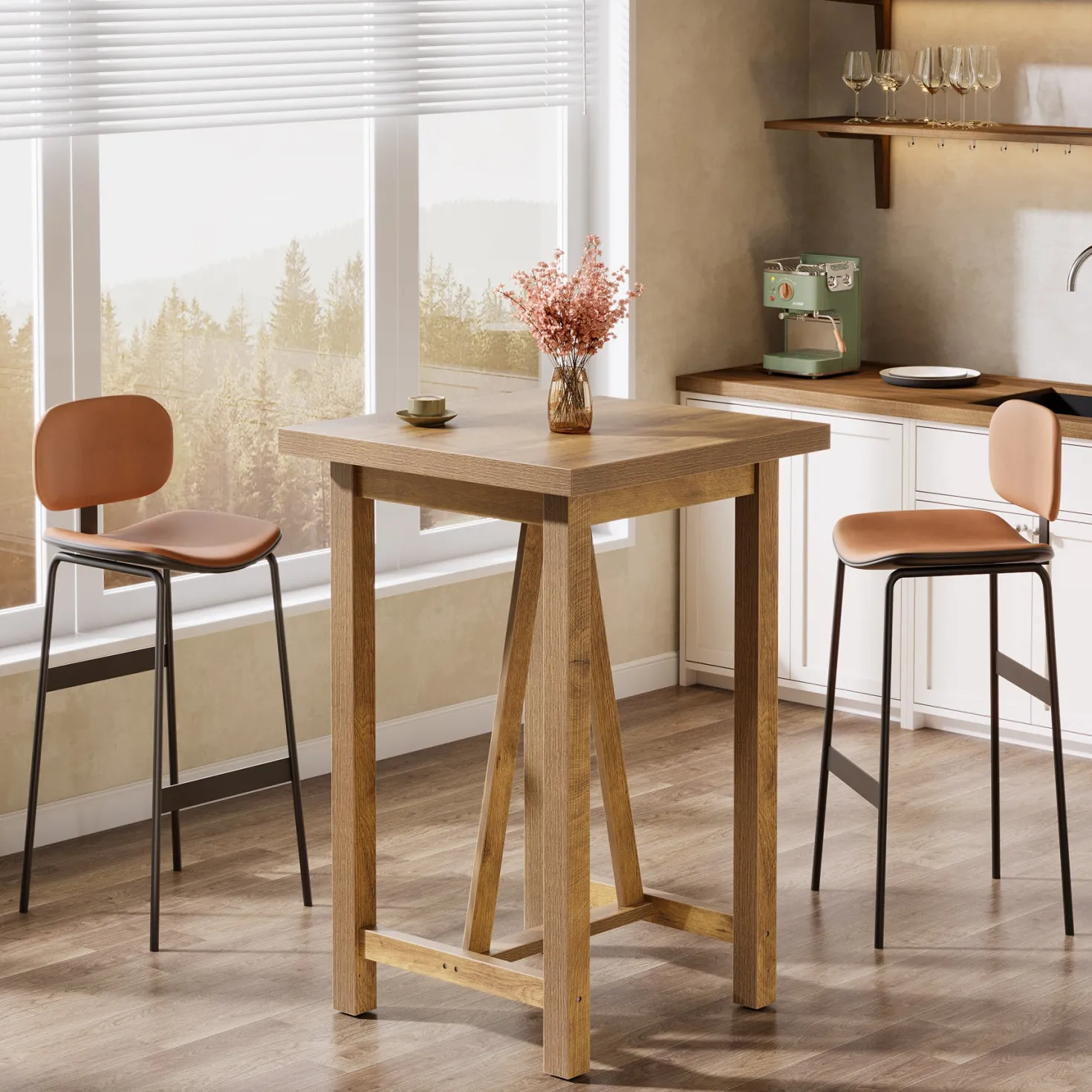 Square Bar Table, 39.4" Tall Counter Height Pub Table Cocktail Table